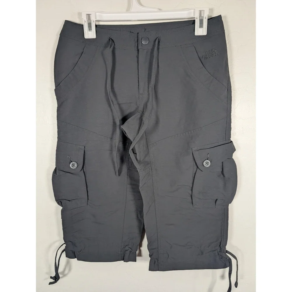 North Face Cargo Shorts Womens 4 Gray Hiking Outdoor‎ Utility Drawstring Nylon